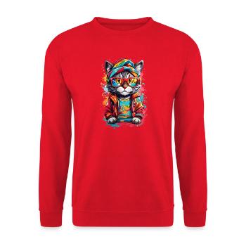 Coole Katze - Unisex Pullover - Rot - Vorne - Alina (178cm) & Michal (187cm)
