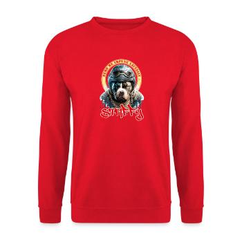 Staffie biker avec phrase nemo me impune lacessit - Sweat-shirt Unisexe - rouge - Devant - Alina (178cm) & Michal (187cm)