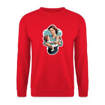 Liebevolle Mutter mit Zwillingsbabys - Unisex Pullover - Rot - Vorne - Alina (178cm) & Michal (187cm)