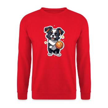Verspielter Hund mit Ball Illustration - Unisex Pullover - Rot - Vorne - Alina (178cm) & Michal (187cm)