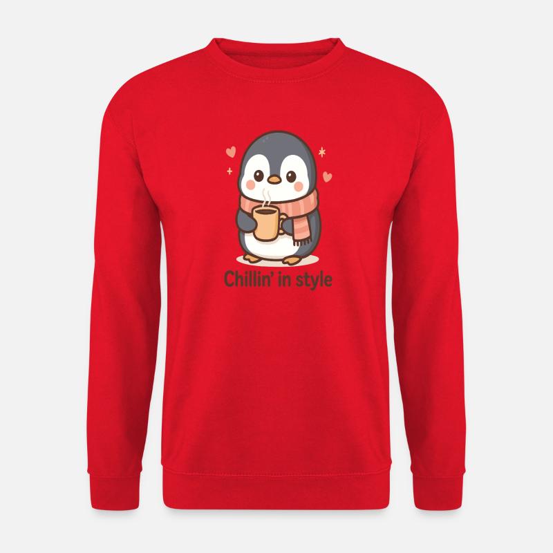 Niedlicher Pinguin mit Kaffee - Unisex Pullover - Rot