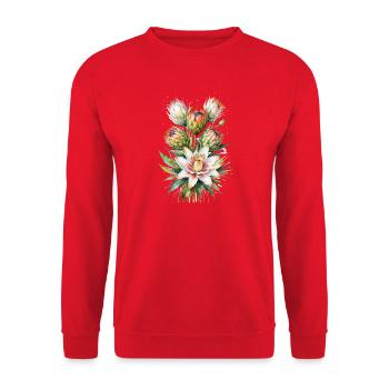 Protea Bloom Aquarell - Unisex Pullover - Rot - Vorne - Alina (178cm) & Michal (187cm)