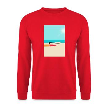 Boot am Strand – Sommer Sonne Meer - Unisex Pullover - Rot - Vorne - Alina (178cm) & Michal (187cm)