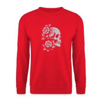 Blumen Schädel Porträt - Unisex Pullover - Rot - Vorne - Alina (178cm) & Michal (187cm)
