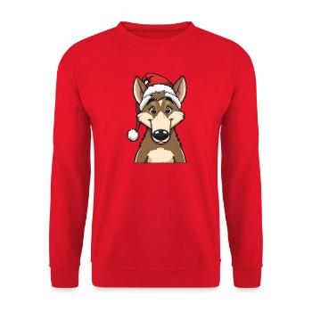 Loup de Noël avec un chapeau de Père Noël - Sweat-shirt Unisexe - rouge - Devant - Alina (178cm) & Michal (187cm)