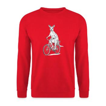 Joey on Bike Kangaroo Illustration - Unisex Sweatshirt - red - Front - Alina (178cm) & Michal (187cm)
