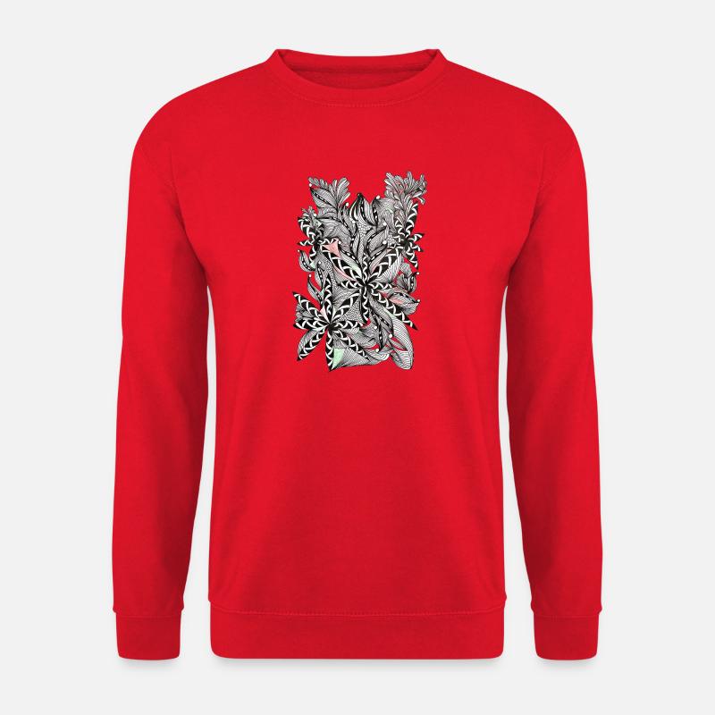 Black and white leaf pattern with accents - Unisex Sweatshirt - red