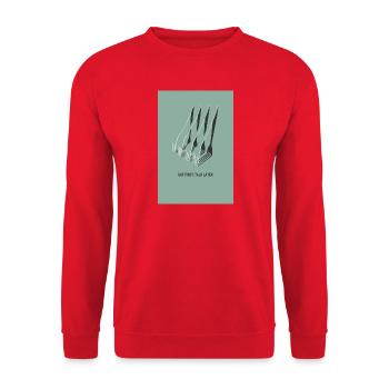 Eat First Talk Later – Skandi Küchen Poster - Unisex Pullover - Rot - Vorne - Alina (178cm) & Michal (187cm)