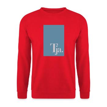 Tja - Deutscher Humor in drei Buchstaben. - Unisex Pullover - Rot - Vorne - Alina (178cm) & Michal (187cm)