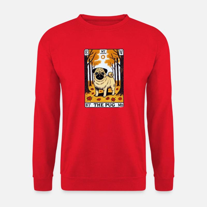 Mops-Tarot im Herbstwald - Unisex Pullover - Rot