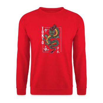 Japanischer Drache mit Kirschblüten - Unisex Pullover - Rot - Vorne - Alina (178cm) & Michal (187cm)