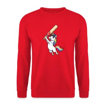 Unicorn Cricket Player Rainbow Fun - Unisex Sweatshirt - red - Front - Alina (178cm) & Michal (187cm)