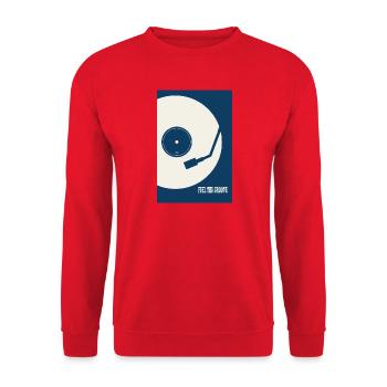 Feel The Groove – Retro Vinyl Turntable Poster - Unisex Pullover - Rot - Vorne - Alina (178cm) & Michal (187cm)