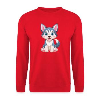 Niedlicher Husky Welpe Cartoon - Unisex Pullover - Rot - Vorne - Alina (178cm) & Michal (187cm)