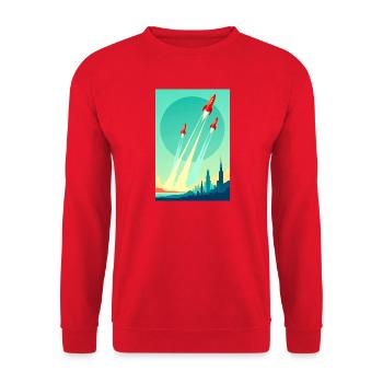 Eine Flotte steigt in den offenen Himmel auf - Unisex Pullover - Rot - Vorne - Alina (178cm) & Michal (187cm)