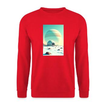 Retro futuristische Weltraumlandschaften 1960er Jahre Ästhetik - Unisex Pullover - Rot - Vorne - Alina (178cm) & Michal (187cm)