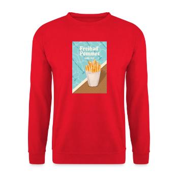 Freibad Pommes beste Zeit Retro Sommer - Unisex Pullover - Rot - Vorne - Alina (178cm) & Michal (187cm)