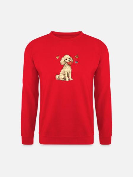 Pudel mit Herz und Schmetterlingen - Unisex Pullover - Rot