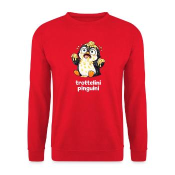 Trottelini Pinguini – Lustiger Pasta Pinguin - Unisex Pullover - Rot - Vorne - Alina (178cm) & Michal (187cm)