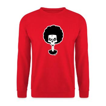 Afro Skull Cartoon Monochrom - Unisex Pullover - Rot - Vorne - Alina (178cm) & Michal (187cm)