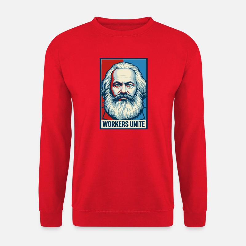 Marx-Porträt: Workers Unite-Plakat - Unisex Pullover - Rot