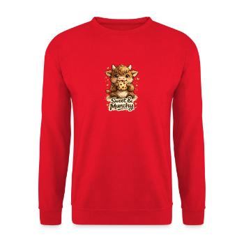 Süßer Plüsch-Ox mit Keks - Unisex Pullover - Rot - Vorne - Alina (178cm) & Michal (187cm)