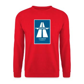 Autobahn Hamburg A1 Retro Poster - Unisex Pullover - Rot - Vorne - Alina (178cm) & Michal (187cm)