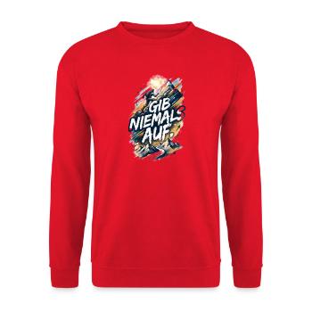 Gib niemals auf - Unisex Pullover - Rot - Vorne - Alina (178cm) & Michal (187cm)