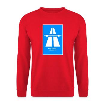 Affiche vintage de la M1 de l’autoroute de Londres - Sweat-shirt Unisexe - rouge - Devant - Alina (178cm) & Michal (187cm)