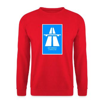 Motorway Liverpool M62 Vintage Poster - Unisex Pullover - Rot - Vorne - Alina (178cm) & Michal (187cm)