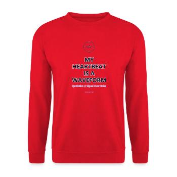 My Heartbeat Is A Waveform · helle Kleidung - Unisex Pullover - Rot - Vorne - Alina (178cm) & Michal (187cm)