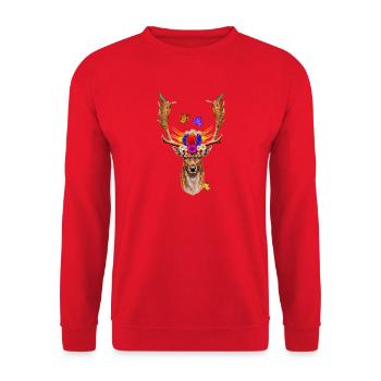 Blumenkrone Hirschkopf - Unisex Pullover - Rot - Vorne - Alina (178cm) & Michal (187cm)