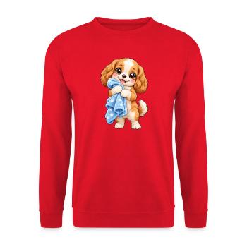 Kawaii-Hund mit seiner Decke - Unisex Pullover - Rot - Vorne - Alina (178cm) & Michal (187cm)