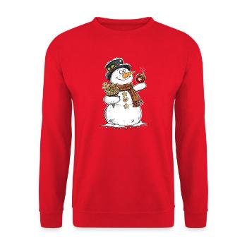 Schneemann Weihnachtsmarkt Winter Leckereien - Unisex Pullover - Rot - Vorne - Alina (178cm) & Michal (187cm)