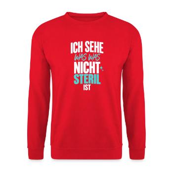 ZFA Hygieneblick ICH SEHE WAS WAS NICHT STERIL IST - Unisex Pullover - Rot - Vorne - Alina (178cm) & Michal (187cm)
