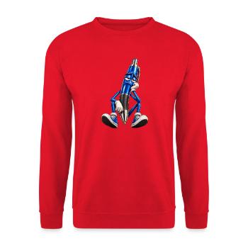 Blauer Stift Müde Cartoonfigur - Unisex Pullover - Rot - Vorne - Alina (178cm) & Michal (187cm)