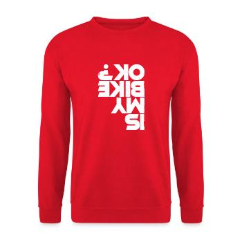 is my bike ok Design for a bike sport fan - Unisex Pullover - Rot - Vorne - Alina (178cm) & Michal (187cm)