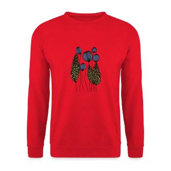 Dessin abstrait Flower Meadow en ligne fine bleue - Sweat-shirt Unisexe - rouge - Devant - Alina (178cm) & Michal (187cm)