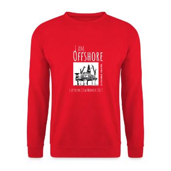 I AM OFFSHORE PLATFORM CREW MEMBER 2023 - Unisex Pullover - Rot - Vorne - Alina (178cm) & Michal (187cm)