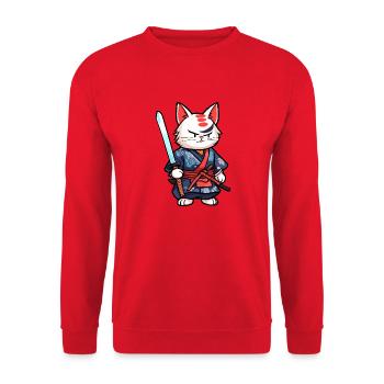 Samurai Cat #25 - Unisex Sweatshirt - red - Front - Alina (178cm) & Michal (187cm)