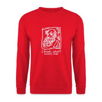 Sokrates-Witz für Philosophie-Fans - Unisex Pullover - Rot - Vorne - Alina (178cm) & Michal (187cm)