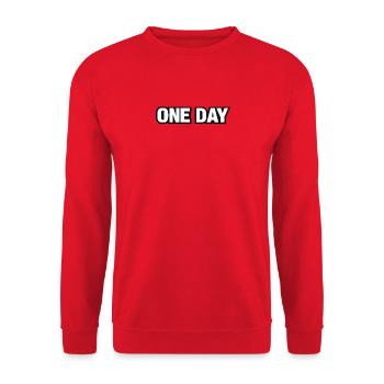 One Day Moment Typografie - Unisex Pullover - Rot - Vorne - Alina (178cm) & Michal (187cm)