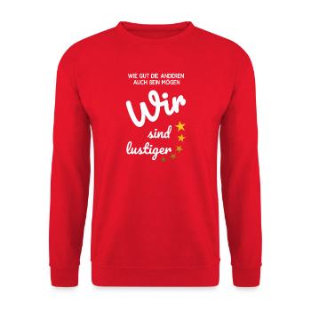 Wir sind lustiger - für Gruppen - Unisex Pullover - Rot - Vorne - Alina (178cm) & Michal (187cm)