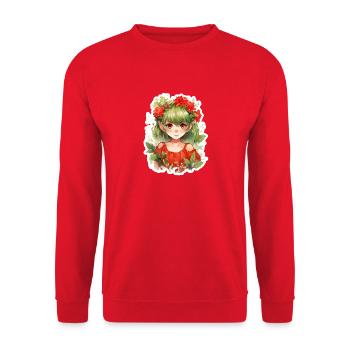 Little Elf Green Hair Floral Fantasy Shirt - Unisex Sweatshirt - red - Front - Alina (178cm) & Michal (187cm)