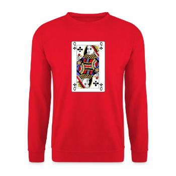 Spielkarten-Kreuz-Königin - Unisex Pullover - Rot - Vorne - Alina (178cm) & Michal (187cm)