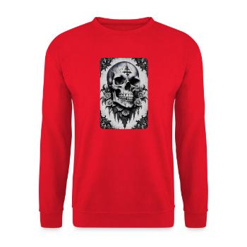 Vintage Gothic Skull Photocopy Effect T Shirt - Unisex Sweatshirt - red - Front - Alina (178cm) & Michal (187cm)