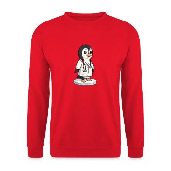 Care penguin in a doctor's coat - Unisex Sweatshirt - red - Front - Alina (178cm) & Michal (187cm)