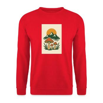 Bergsee und Pilze Naturmotiv - Unisex Pullover - Rot - Vorne - Alina (178cm) & Michal (187cm)