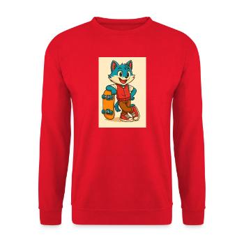 Scooter Fox mit Skateboard - Unisex Pullover - Rot - Vorne - Alina (178cm) & Michal (187cm)
