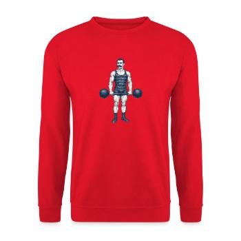 Vintage Strongman Illustration T-Shirt - Unisex Pullover - Rot - Vorne - Alina (178cm) & Michal (187cm)
